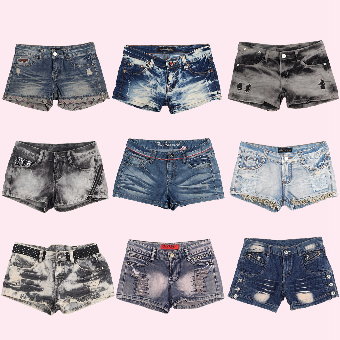 UV古着外贸复古辣妹风低腰破洞牛仔短裤女学生街头风美式做旧热裤