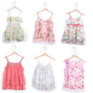 vc古着vintage复古背心甜美奈奈风纯欲吊带裙夏季 网纱印花上衣女