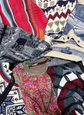 WG巴特复古 古着Vintage日本制波普撞色拼接图案秋冬款厚男女毛衣