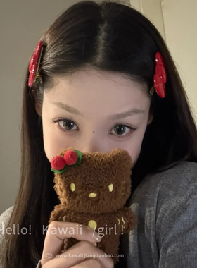 韩系安克拉红色蝴蝶结发夹甜美少女感kitty侧边夹洗脸压发碎花夹