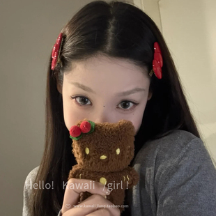 韩系安克拉红色蝴蝶结发夹甜美少女感kitty侧边夹洗脸压发碎花夹