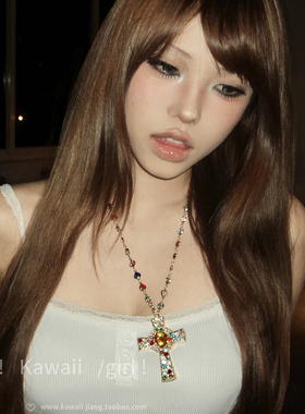 Vintage古着彩色十字架项链