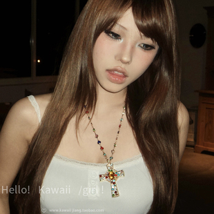 Vintage古着彩色十字架项链千禧甜酷辣妹锁骨链小众高级感毛衣链