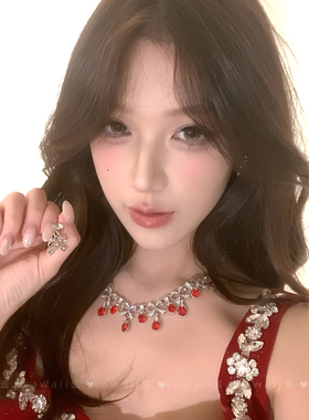 爆闪千金感红色流苏项链耳环套装轻奢名媛风新娘婚纱百搭气质配饰