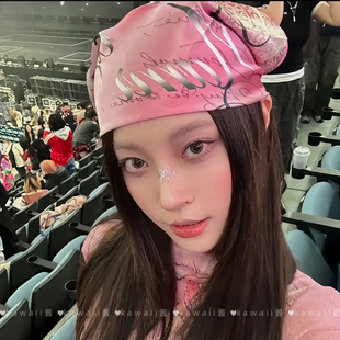 y2k涩谷辣妹渐变粉字母头巾千禧复古亚文化方巾美式街头抹胸丝巾