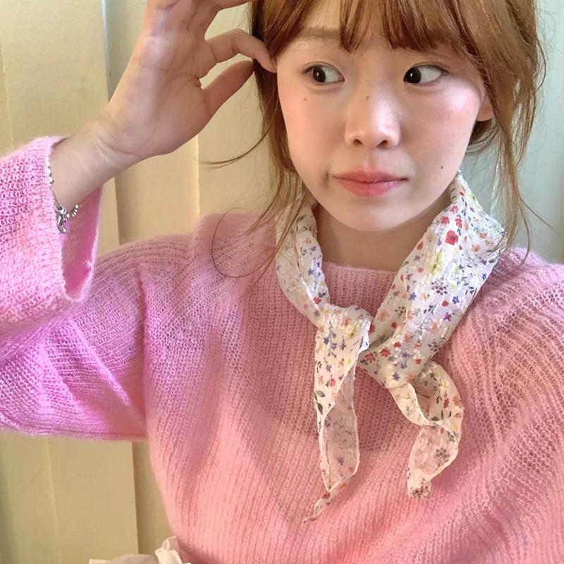 韩系小碎花薄纱丝巾春夏女