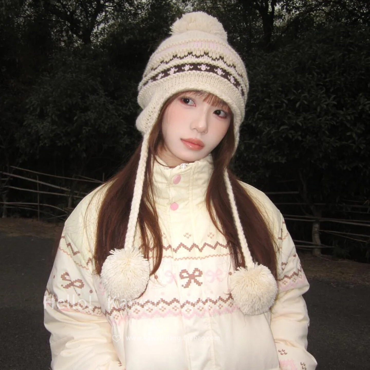 费尔岛风东北针织毛球毛绒帽