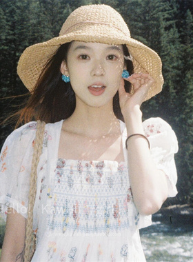 显白蓝色清凉编织耳钉重工设计感简约耳饰高级小众度假耳环耳夹女