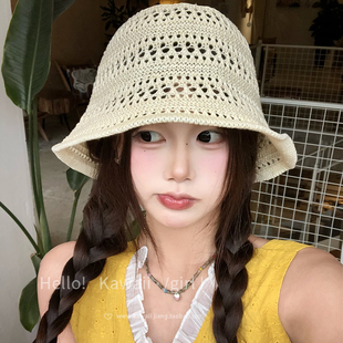 透气防晒渔夫帽度假出游盆帽 素颜神器日系手工针织渔夫帽2026新款