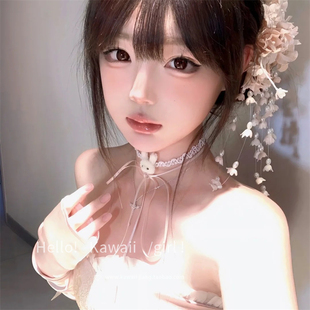 纯欲风可爱粉色毛绒小兔子项链女丝带项圈choker甜酷千禧风锁骨链