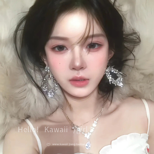 富家千金银色镶钻耳环爆闪轻奢古早夸张个性 耳饰女 耳钉周幼琳同款