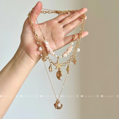 波西米亚度假风金色贝壳海星项链
