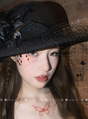 伯爵夫人黑色网纱毛呢礼帽法式英伦赫本风贝雷帽晚宴女士时尚帽子