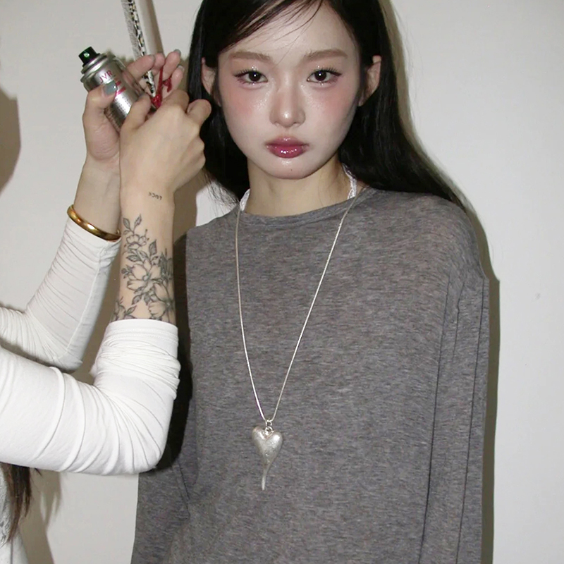 ins银色拉丝不规则爱心项链