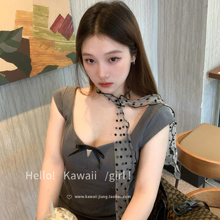 韩系ins蕾丝黑色波点长条小丝带女透明轻薄氛围感飘带欧根纱颈饰