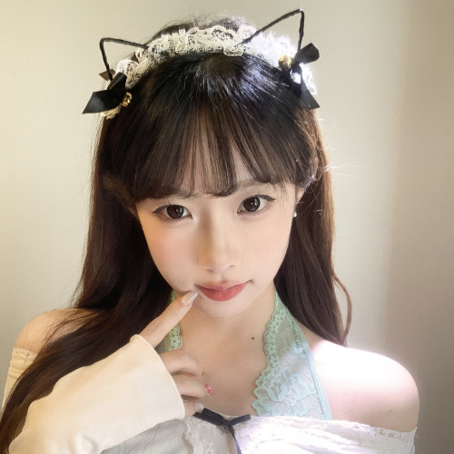 纯欲风白色性感蕾丝猫耳铃铛发箍