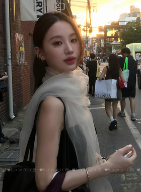 韩系ins风白色欧根纱长条丝巾