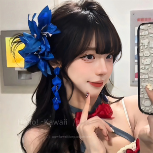 蓝色百合花发夹清冷氛围感花瓣耳环海边度假风发饰头花高级感饰品