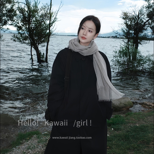 清冷禅意灰色纱巾披肩女文艺氛围感系脖丝巾云南旅游优雅长条围巾