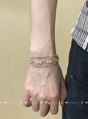 中古爆闪vintage金色多层手镯轻奢复古贵气感手环韩系精致手饰品
