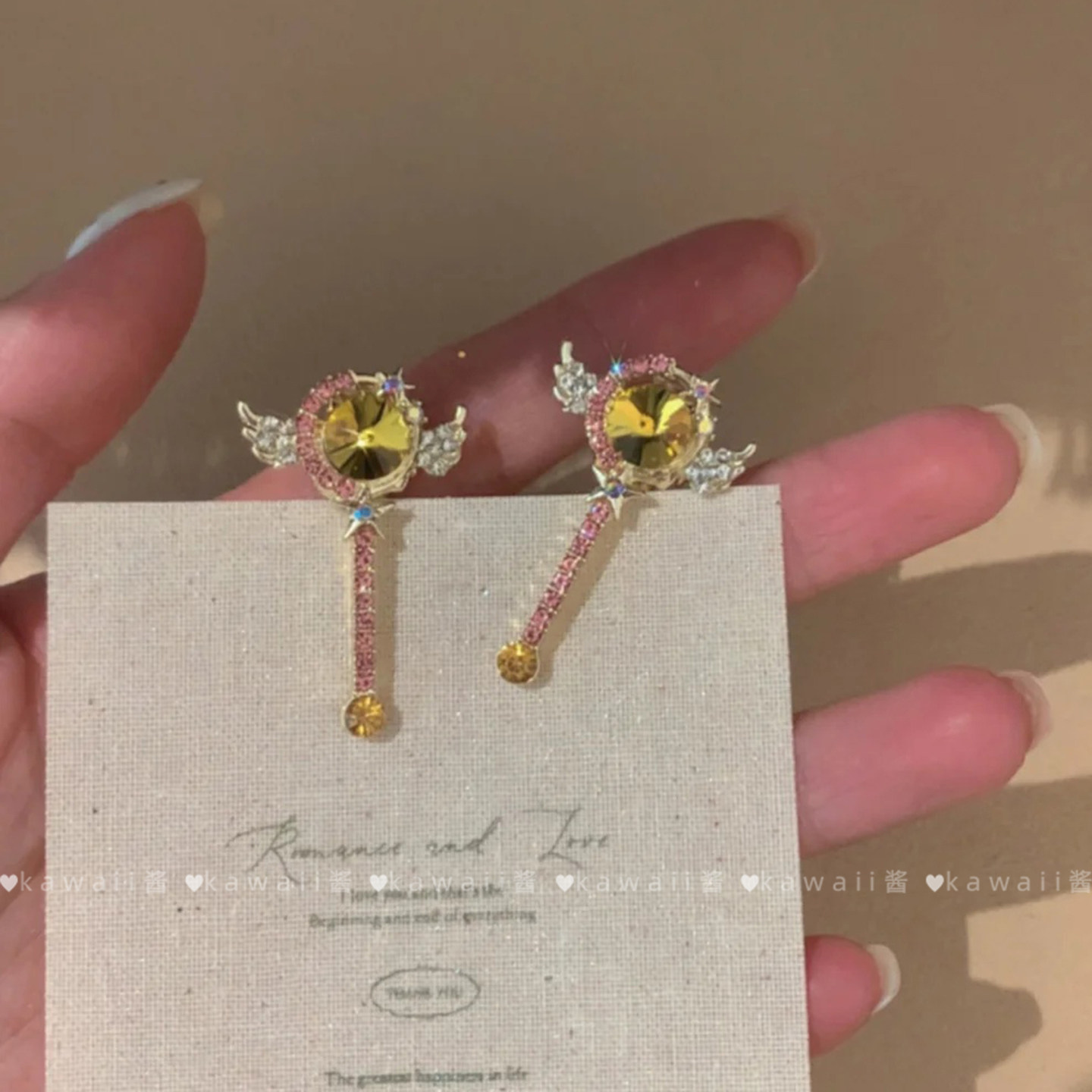 爆闪甜美可爱粉黄魔法棒发夹日系少女心边夹精致高级感刘海夹发饰