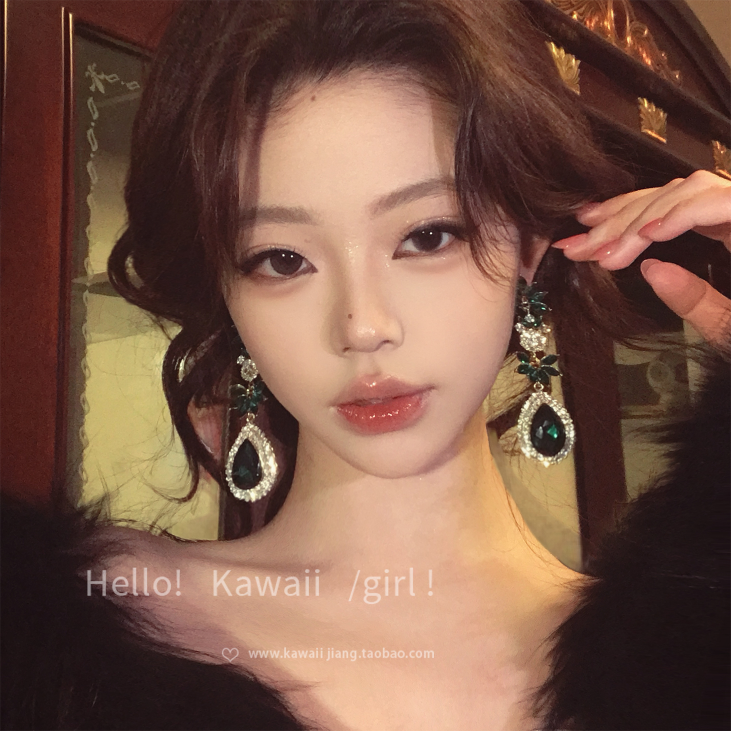 矜贵感祖母绿锆石流苏耳环