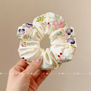 少女重工刺绣花朵大肠发圈小众简约复古大肠ins发绳发带 法式