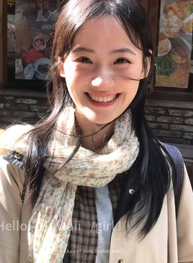 县城文学落叶黄色碎花褶皱围巾