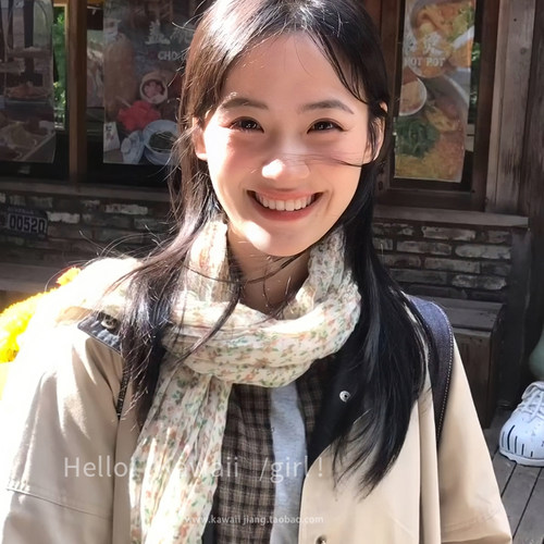 县城文学落叶黄色碎花褶皱围巾