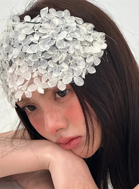 氛围感的神法式复古手工花瓣发箍超仙森系半花环新娘礼服发饰额饰