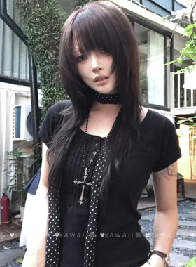 复古暗黑风十字架项链亚文化哥特风长款镶钻毛衣链甜酷锁骨链y2k