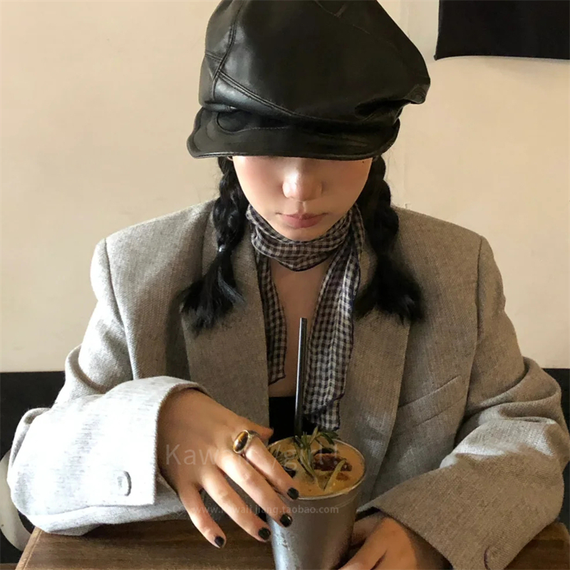 复古文艺亚麻格纹小丝巾