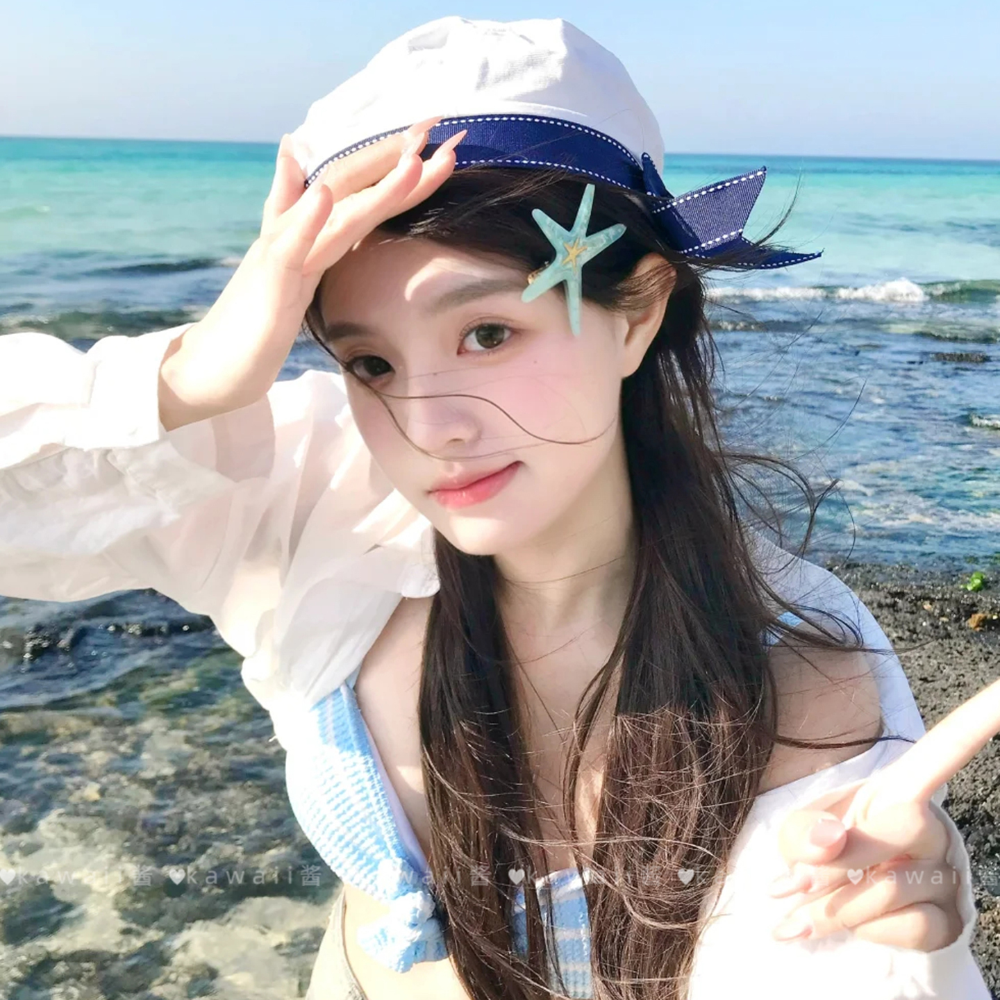 日系夏日海军风蝴蝶结水手帽