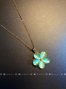 Vintage古着绿色可旋转幸运四叶草项链简约古早感气质锁骨链颈链