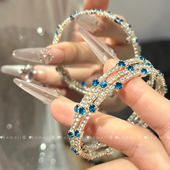爆闪蓝钻多层手链小众千金感银色水晶手环轻奢精致清冷感蓝色手饰