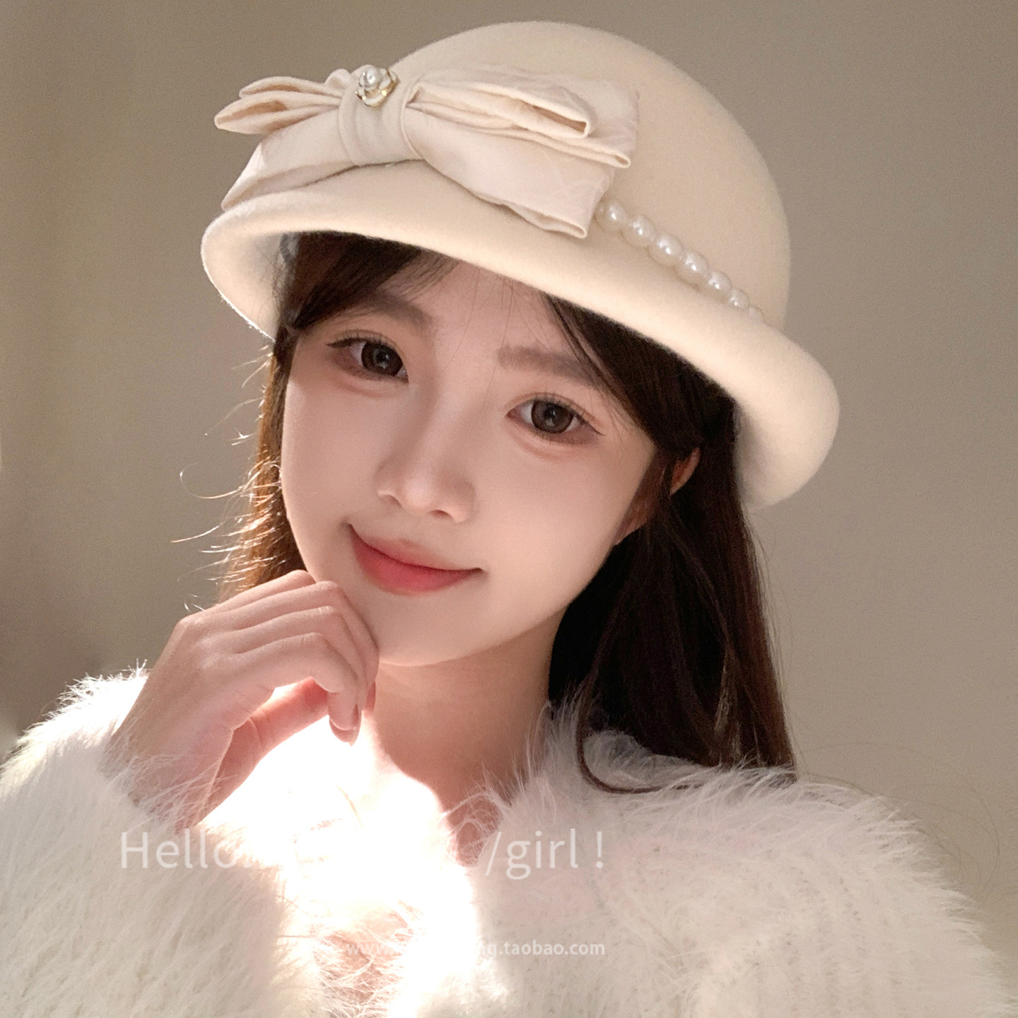 千金白富美全澳毛珍珠羊毛帽