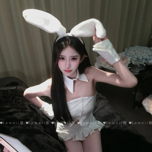 纯欲风白色毛绒兔耳朵发箍性感兔子女郎压发发卡网红拍照洗脸头饰