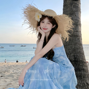 海边度假风大帽檐拉菲草草帽氛围感沙滩百搭气质防晒显脸小遮阳帽