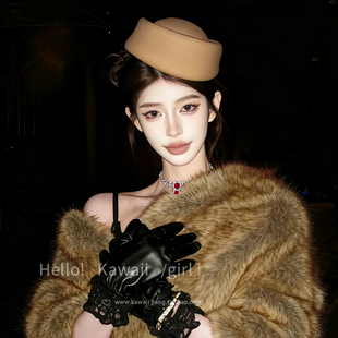 老钱风法式复古浅棕色圆顶礼帽轻奢高级感咖色空姐帽千金贝雷帽子