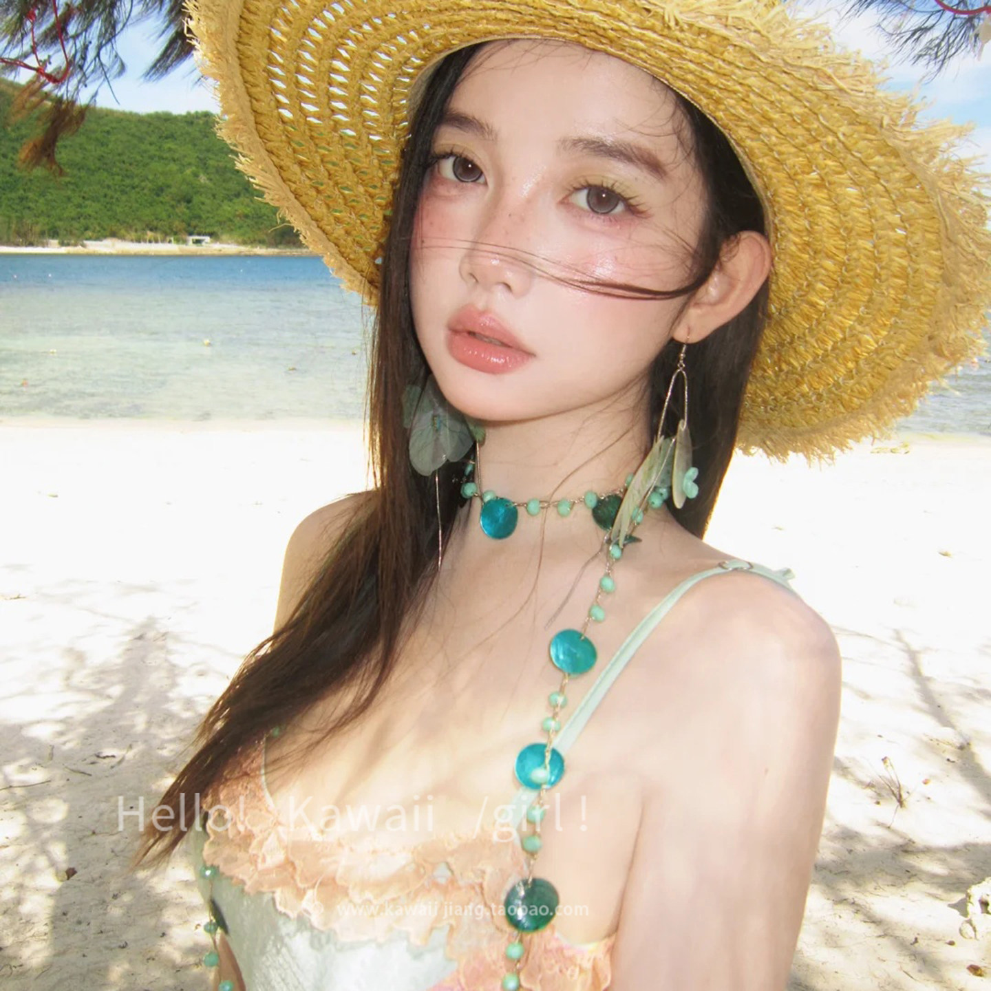 清冷感孔雀蓝贝壳流苏项链波西米亚度假风小众锁骨链个性百搭颈链,饰品/流行首饰/时尚饰品新,项链,淘宝优惠券,粉丝福利购,淘宝优惠卷