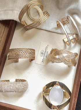 中古风金色扭纹开口手镯小众设计感多层编织手环轻奢百搭复古手饰