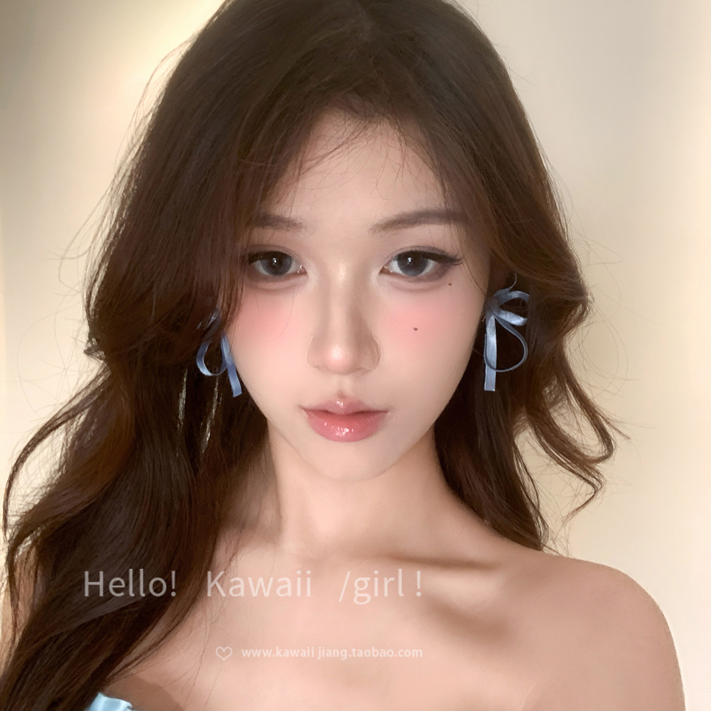 清冷感反重力蓝色蝴蝶结丝带耳环甜美温柔少女耳钉设计感漂亮耳饰
