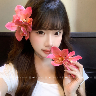 超仙浪漫侧边夹小清新拍照发饰女 海边度假风蕙兰花朵发夹2025新款