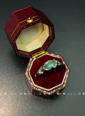 新中式国风枯枝银色绿钻戒指