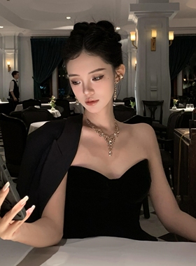 法式复古香槟色水滴项链耳环套装