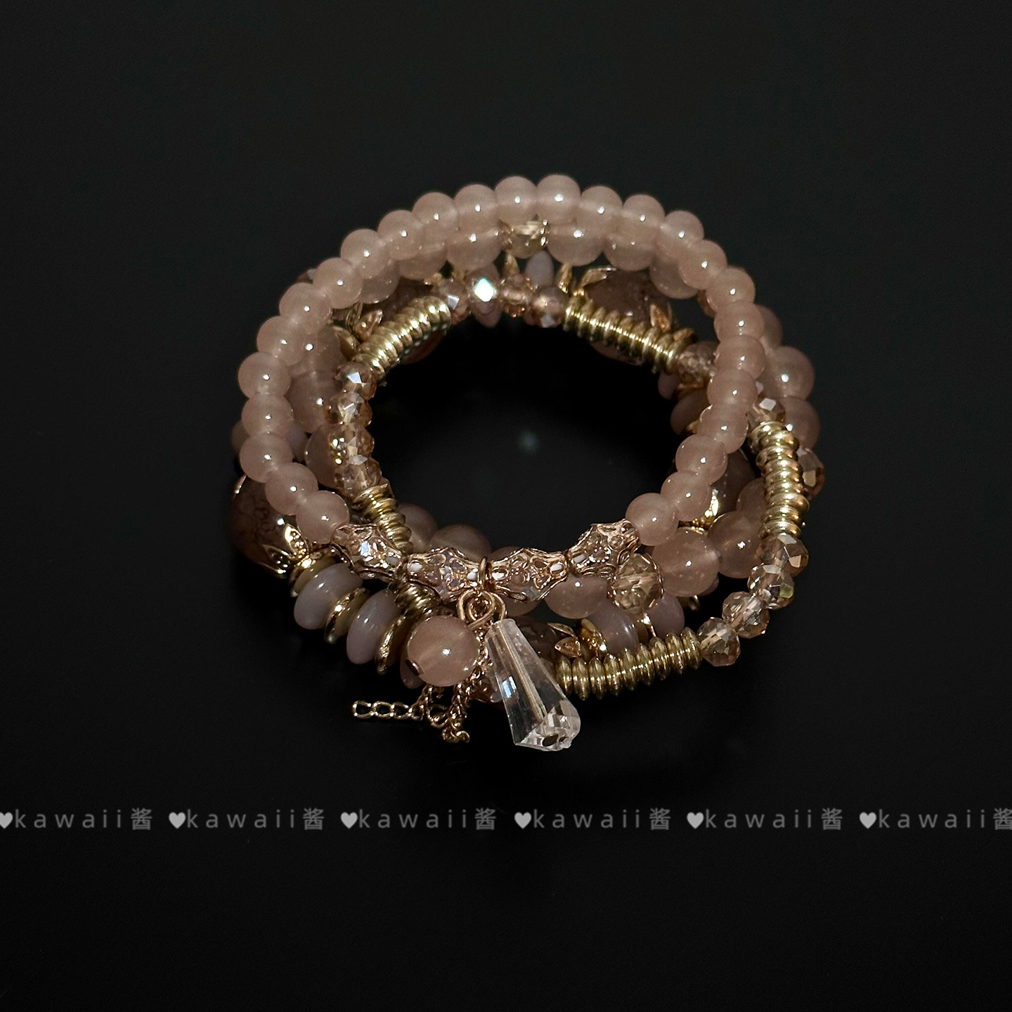 波西米亚风咖色琉璃串珠手链