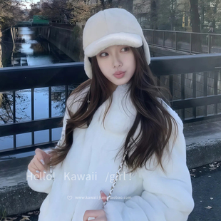 白色毛绒棒球帽秋冬帽子女款 显脸小适合方圆脸防风鸭舌帽 2025新款