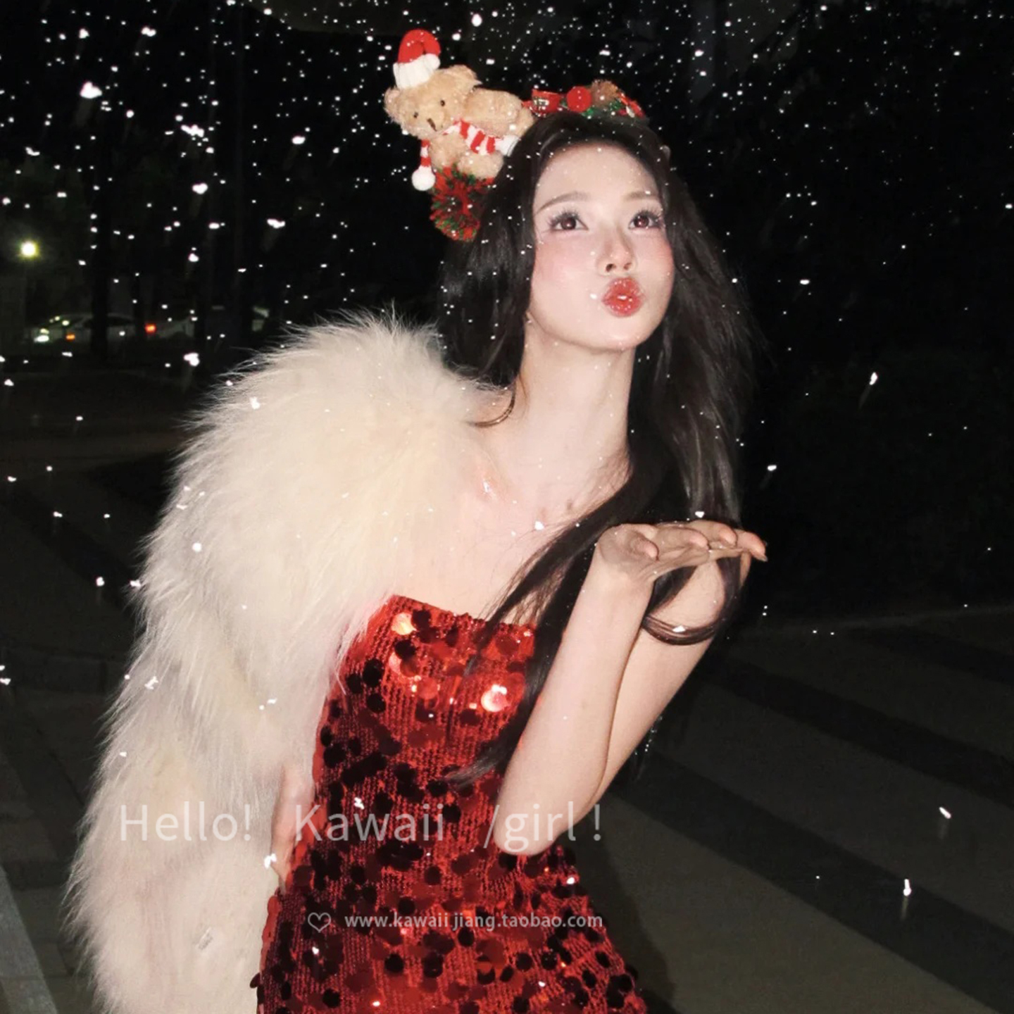 圣诞节头饰红色毛绒小熊发箍