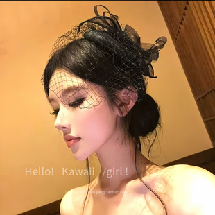 暗夜风名媛千金古早感网纱礼帽赫本风高级感遮面纱发夹晚礼服配饰