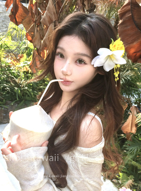明媚少女黄色玫瑰流苏发夹海边度假风撞色花朵侧边夹拍照出片发饰